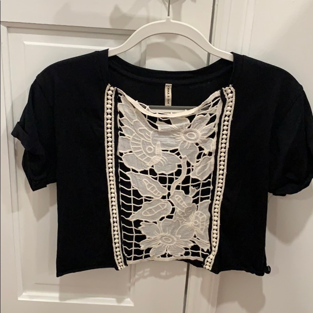 NWOT Black T-shirt with white lace